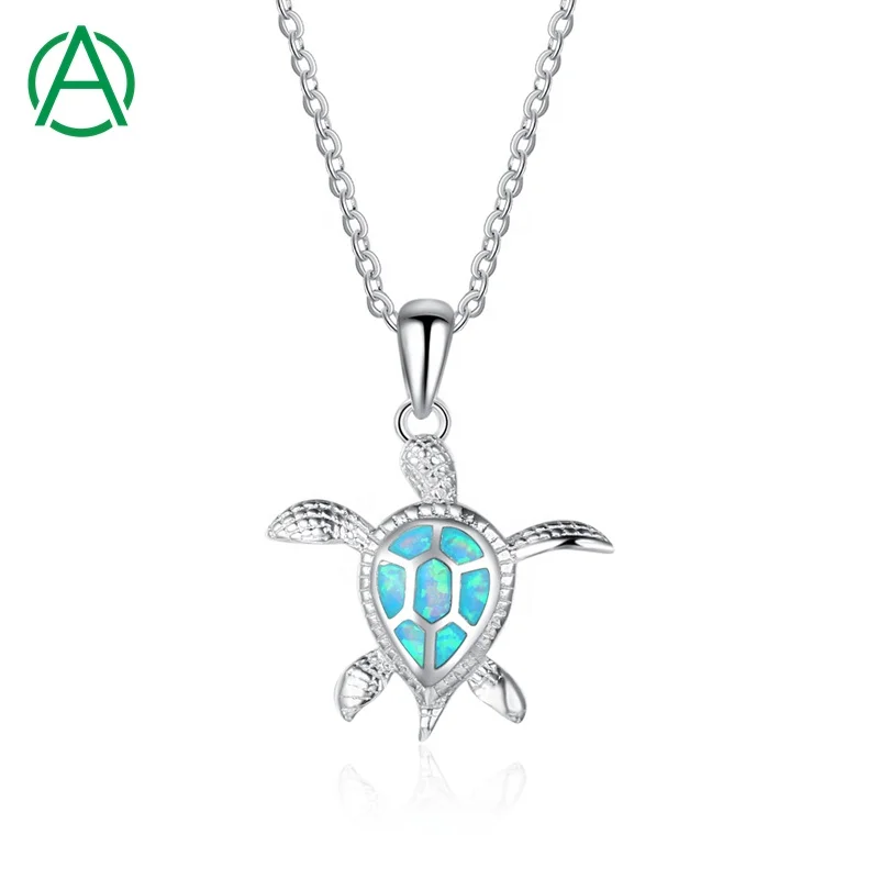 

ArthurGem opal turtle necklace 925 sterling silver jewelry for women blue fire opal ocean turtle pendant necklace