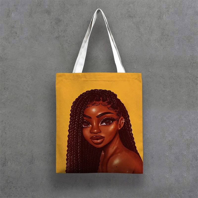 

G&D G&D New Africa Art Black Cartoon Girl With African Women Cute Decoration Canvas Tote Bag, Customer's request