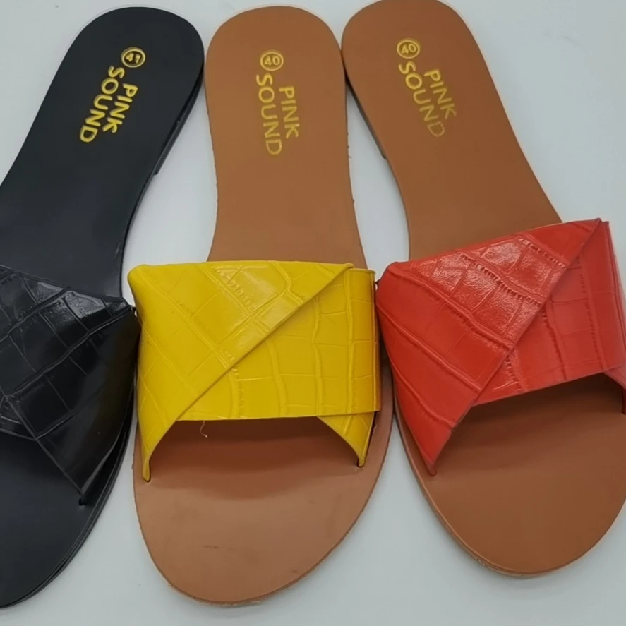 

SD-249 fashion wide foldingTortoise leather cross strap open toe slipper for women flat beach sandals slipper slides, Picture show , squine colors