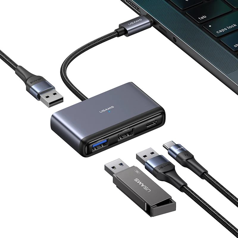 

USAMS SJ627 4 In 1 Multiport Type C Hub USB3.0 Multi-function Converter Splitter USB C HUB adapter for Laptop and phone