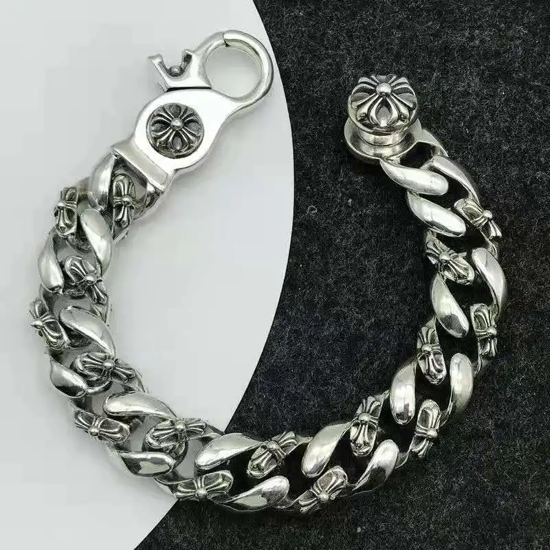 

Street personality cross bracelet European and American style domineering retro pure thick chain clip buckle men's bracelet