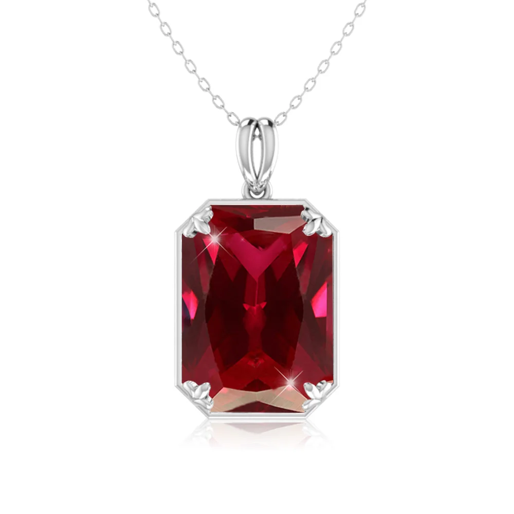 

Pendants Real 925 Sterling Silver Pendant Necklace Jewelry Square Ruby Crystal Silver Birth Stone Trendy Wedding Women Gift Red
