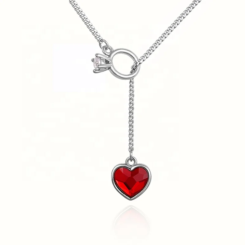 

cz tennis zircon pink heart ring initial necklace