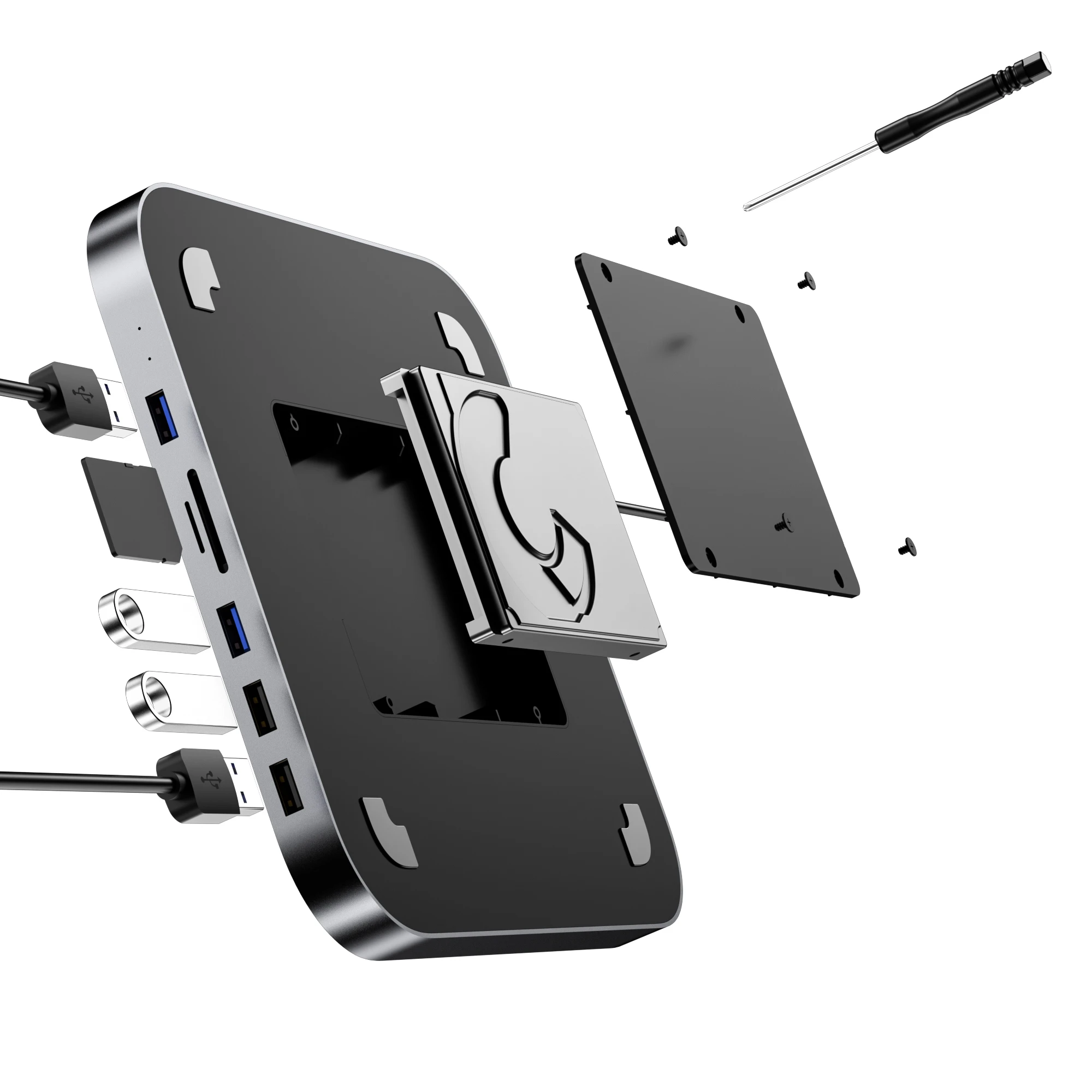 

for Mac accessories Apple Macbook accessories Mac mini Stand with hdd enclosure and USB HUB, Grey/silver