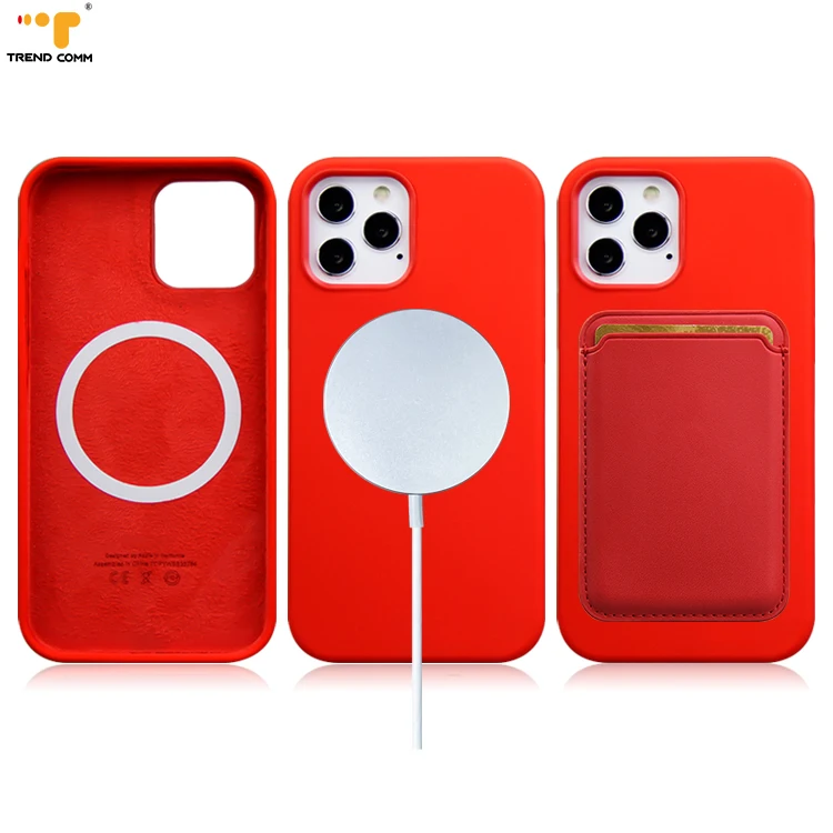 

Magnetic PU Leather Wallet Flip Liquid Silicon Phone Case For iPhone 12