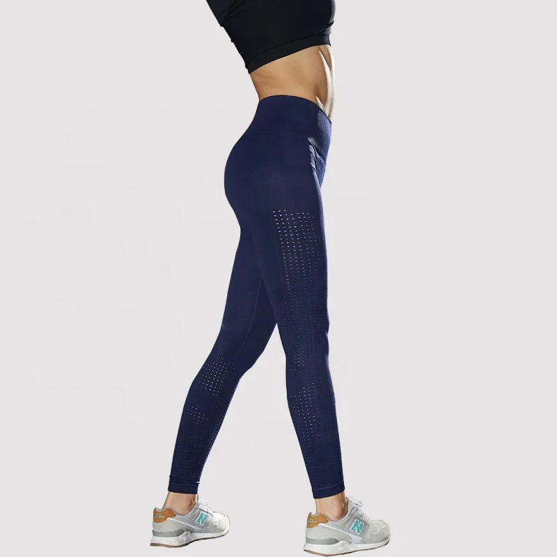 

navy hollow out design nylon and spandex seamless FITNESS SPORT LEGGINGS yoga highwaist leggings for women, As the picture