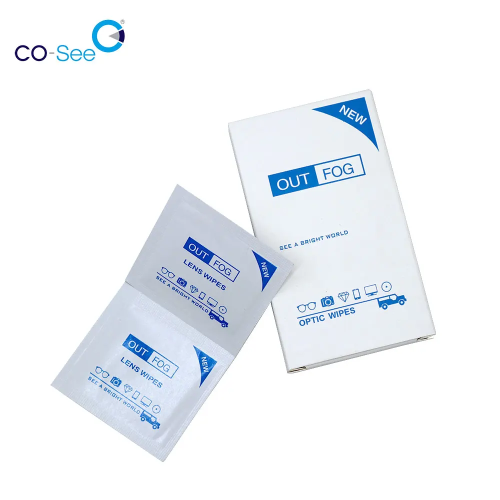 

Co-see Out-Fog Disposable Anti-Fog Glasses Wiping Tissue Cloth, White paper, blue and white package