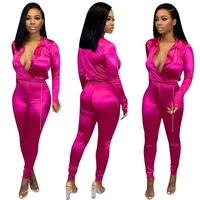 

2020 Wholesale 2 Piece Outfits for Women Long Sleeve Solid Color Jumpsuit Pants