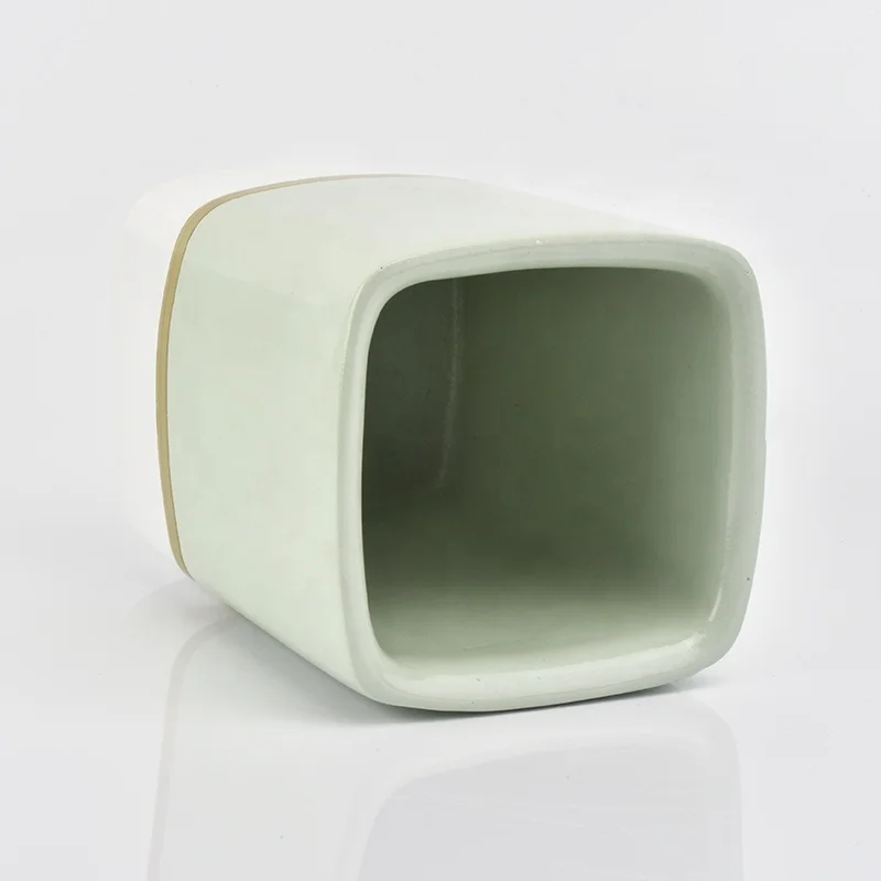 Green square glaze ceramic candle jar votive candle holders custom home decorative use
