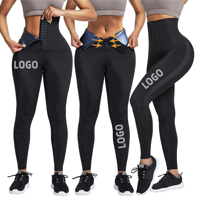 

2021 wholesale Custom Logo Sauna Sweat Pants Women Fitness Lose Weight Shapewear Tummy Control Waist Trainer Corset Leggings, As show