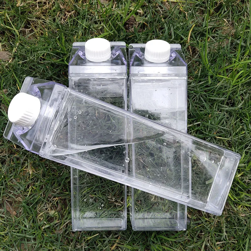 

Reusable sports square leak-proof drink water bottles Bpa free 500ml/1000ml plastic blank milk carton water bottle clear