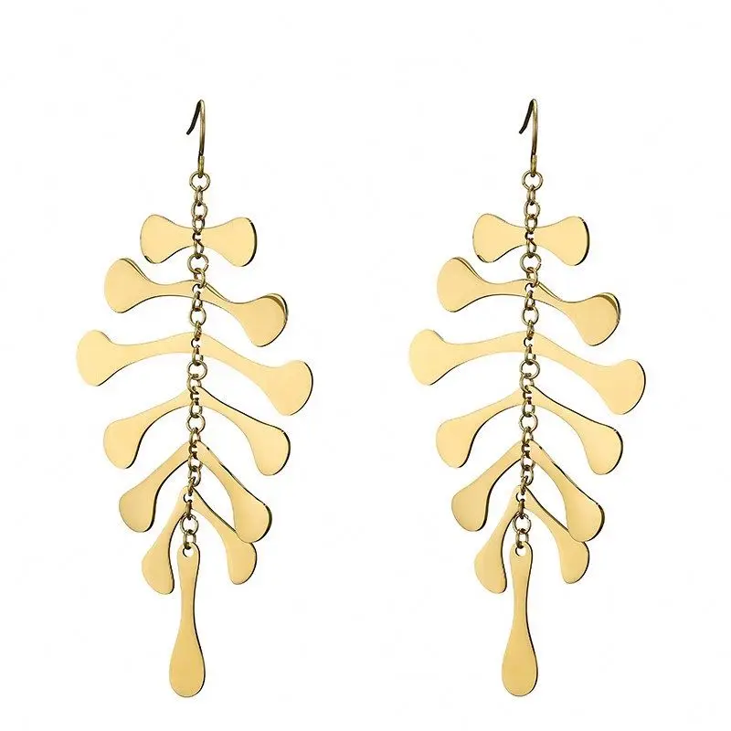 

Exaggerated Fashion Individual Character Bone Fish Long Earring Plated,Long Earrings For Girls, Gold color
