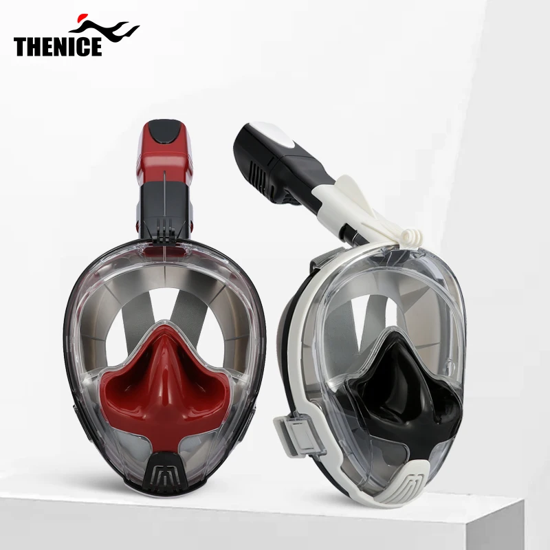 

Thenice anti fog swimming glasses water sport equipment full face snorkel mask with go pro, Black/white, black/red