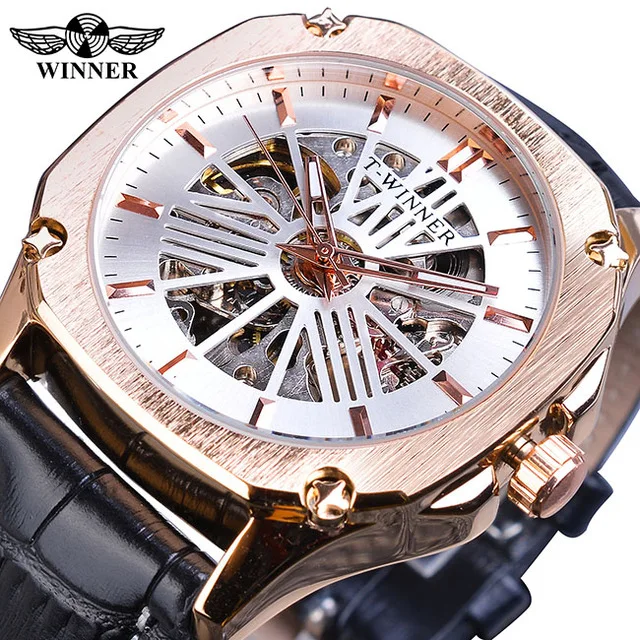 

Winner Men Luxury Leather Watch Classic Square Dial Mechanical Wrist Watches For Men