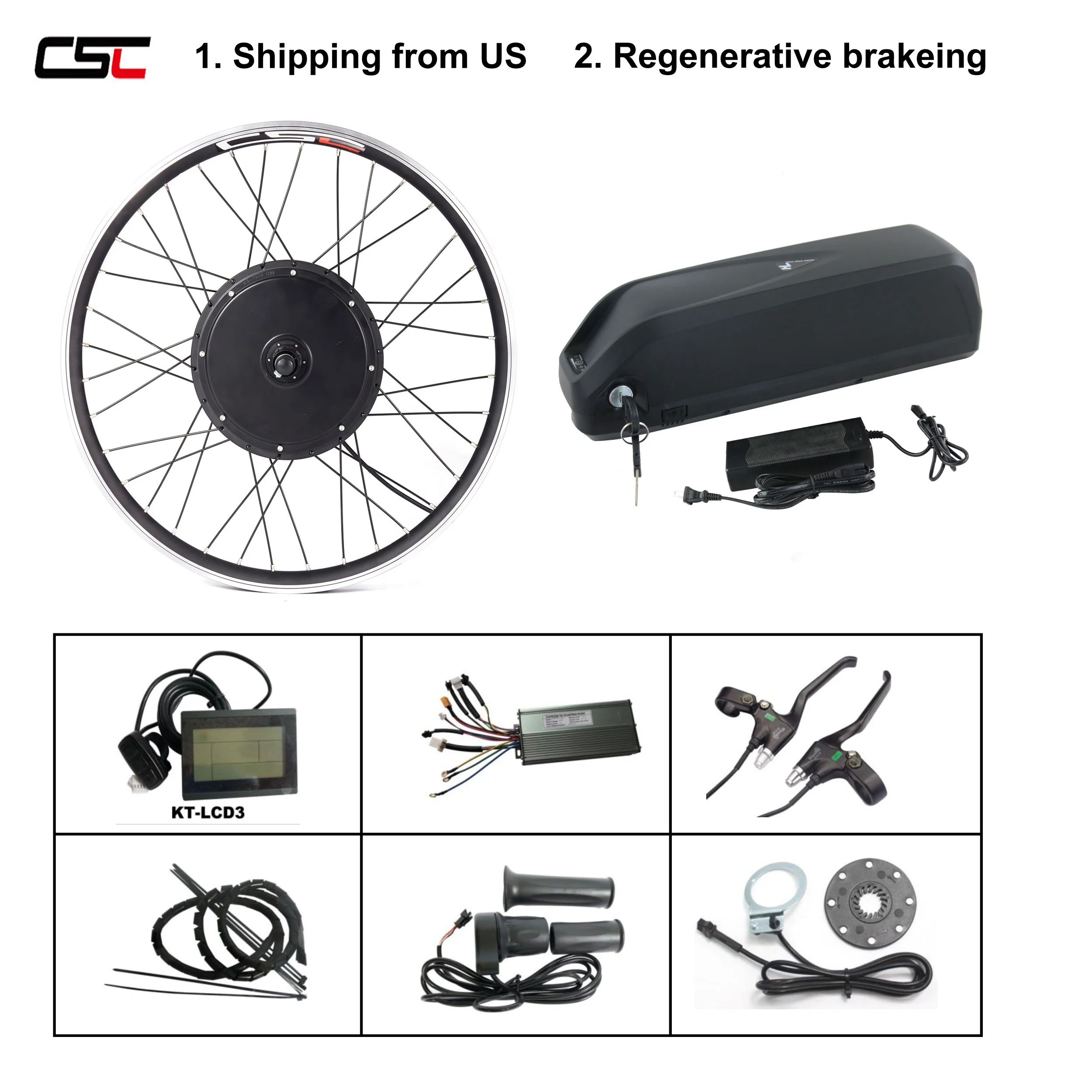 

CSC Shipping from US 48V 1000W Electric bike kit Rear wheel ebike conversion 27.5inch with Regenerative braking