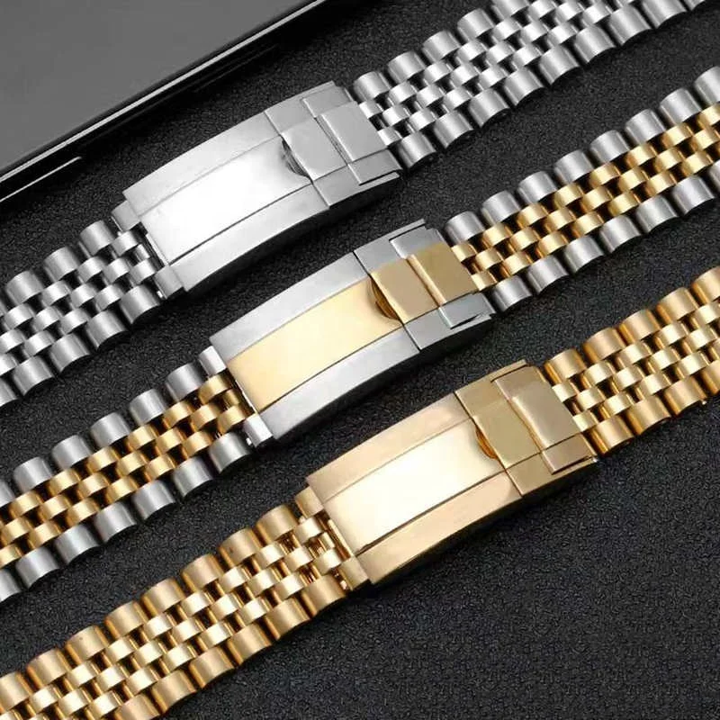 

20mm 316L Stainless Steel Solid Jubilee Curved End Oyster Clasp Watch Band Strap Bracelet Fit For ROX GMT SUB Watches