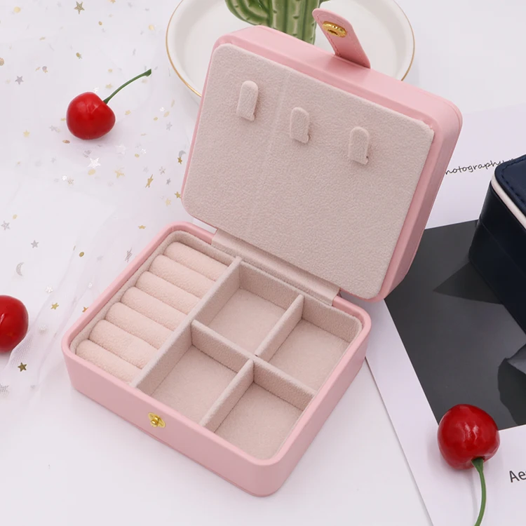 

2021 Small Jewelry Box Organizer Portable Jewellery Storage Case Necklace Ring Earring Leather Packaging Boxes, Pink,white,mint,navy