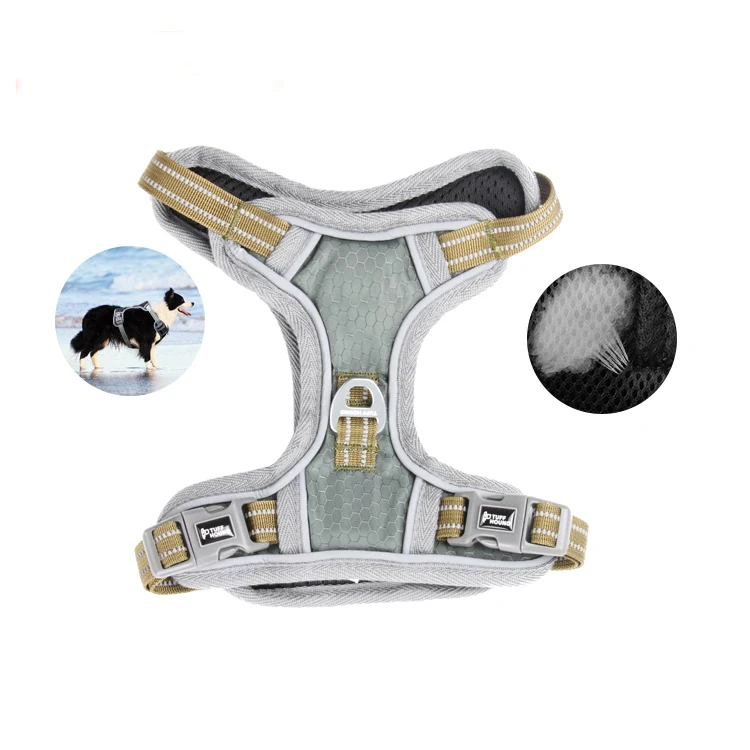 

Wholesale Reflective Adjustable No Pull Big Pet mesh nylon metal buckles Dog Vest Harness, Can be customized