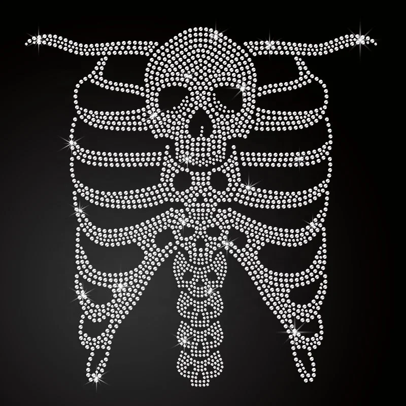 

Custom Crystal Rhinestone Skeleton Skull Iron On Motif Rhinestone Transfer