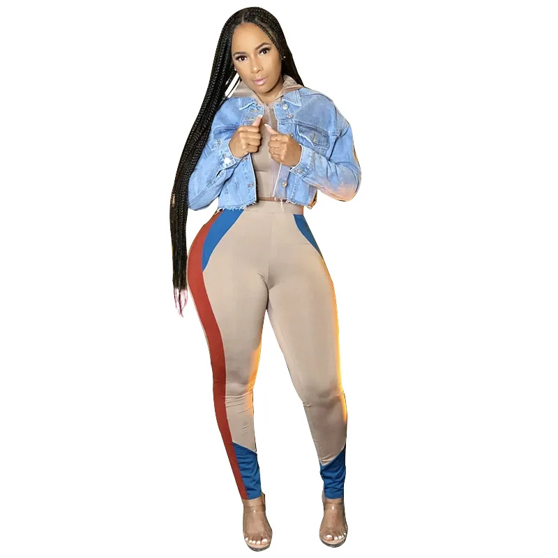 

WW-0927 Hooded Zipper Multicolor Splicing Tight Yoga Pants Suits Yoga Activewear Sets Fitness Women, Customized color