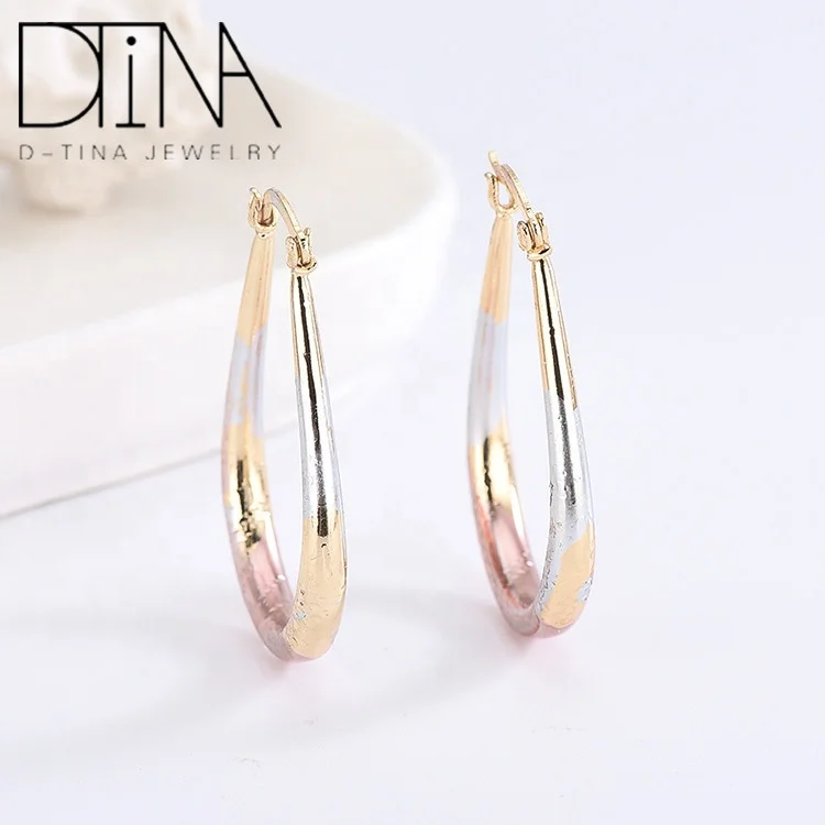 

Wholesale Women's Tri-Color Oval Gold Silver Rose Gold Large Circle Jewelry Earrings, Tri-color earrings