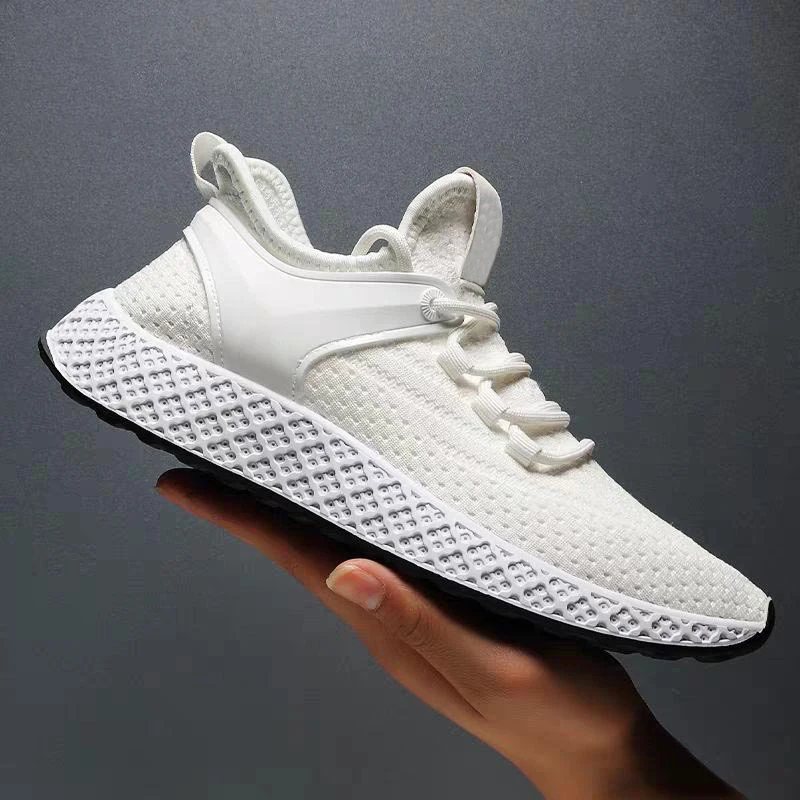 

Factory Fly Knit Breathable Mesh Sports Running Fashion Gym Shoes White Sneakers Hollow Sole PVC Injection For Men Shoes