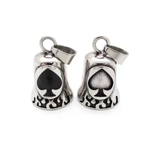 

Titanium steel hip hop fashion wholesale personality creative playing card spade a motorcycle casting bell pendant Pendant