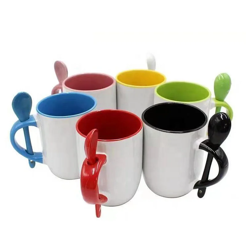 

11OZ Inner Color Custom Sublimation Ceramic Mug With Spoon For Promotion Gift, White