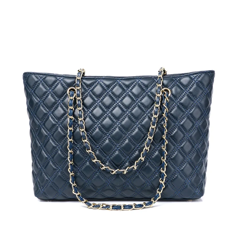

Hot sale 2022 vintage sewing chains shoulder bag luxury genuine leather tote bag sheepskin big bag designer women's handbag, 3 colors