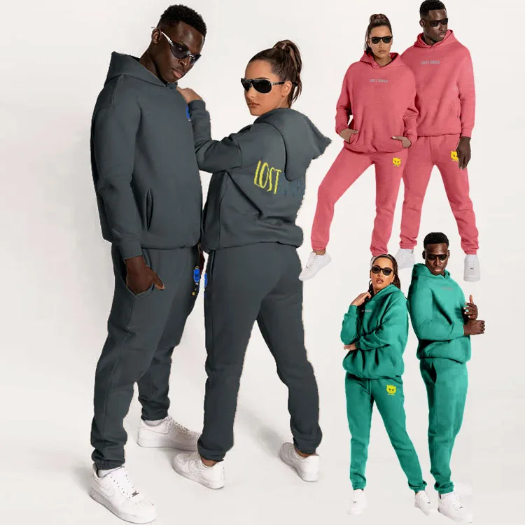 

wholesale custom logo long sleeve hoodies cotton tracksuit joggers pants two piece set unisex sets customized sweatsuit