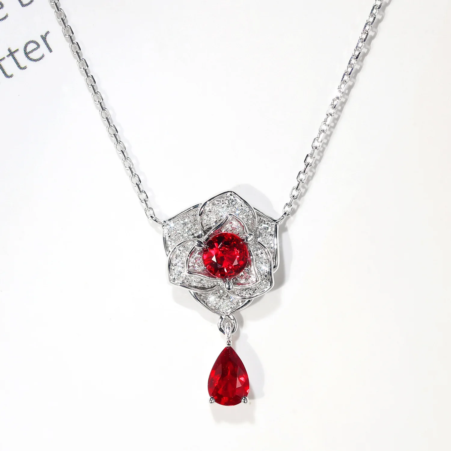

Manufacturer direct KYNL0159 Flower Shape 3A Zircon Necklaces For Women, Red,blue