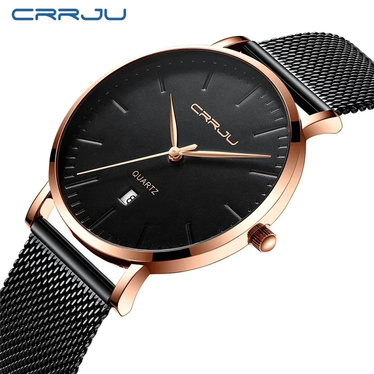 

Luxury CRRJU 2269 Male Watch Stainless Steel Quartz Calendar Simple Fashion Wrist Watches Men Ultra Thin Minimalist Watch