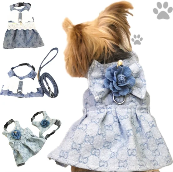 

3Takins Adjustable Pet Leash Prevent Sweet Style Lovers' clothes Dress Vest of Floral Decoration Cat Dog Leash Harness