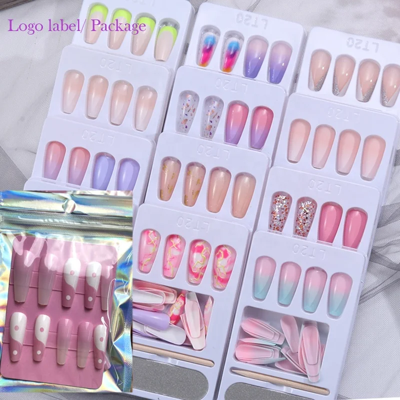 24pcs/Set With Sticker Rainbow Ballerina Full Cover Press on Nail Art Tips Artificial Long Coffin Designed Press On Nails, Picture