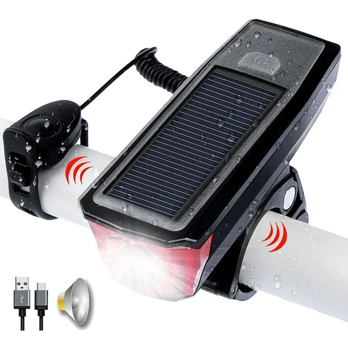 

Waterproof 350 Lumen Solar Power Bicycle Bell Light LED USB Headlights Bike Light