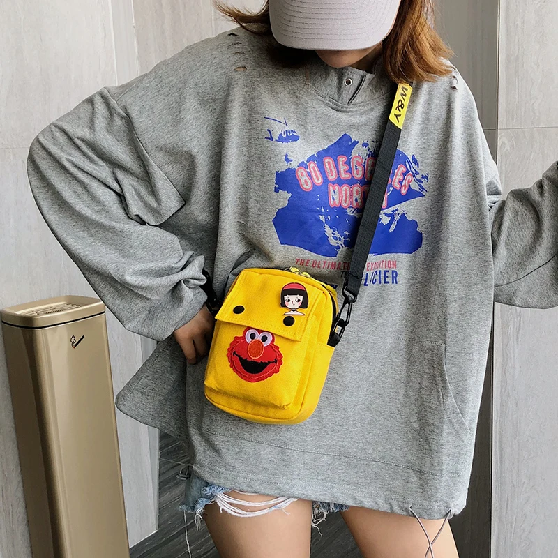 

ins summer new casual cute mobile phone bag canvas messenger ladies bag, White, green, yellow, black