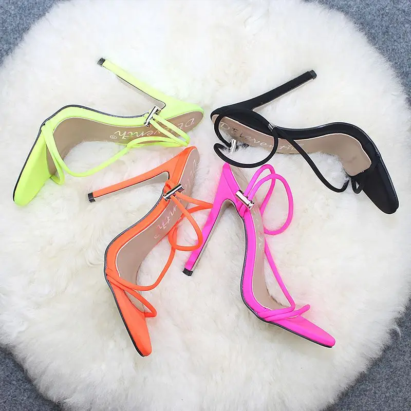 

New Candy Color Summer Wholesale Sexy Ladies Dress Shoes Rhinestone Women Sandals High Heels for Party Club, 4 colors