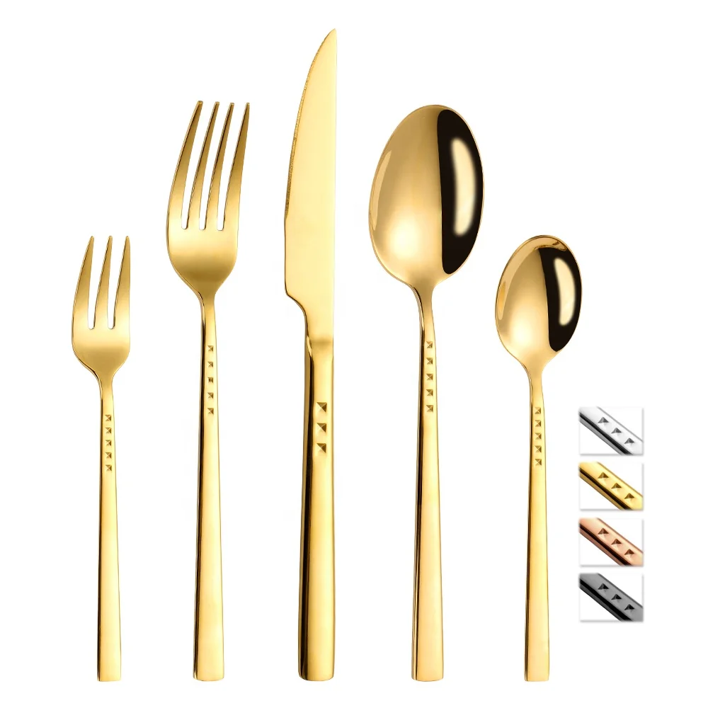 

Cutlery Set Wholesale Silver Eco Friendly Reusable Cutlery Set Rose Gold Flatware, Silver, gold, rose gold, black