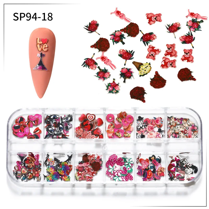 

Mixed designs with all love pattern nail art wood pulp for valentine day, As image