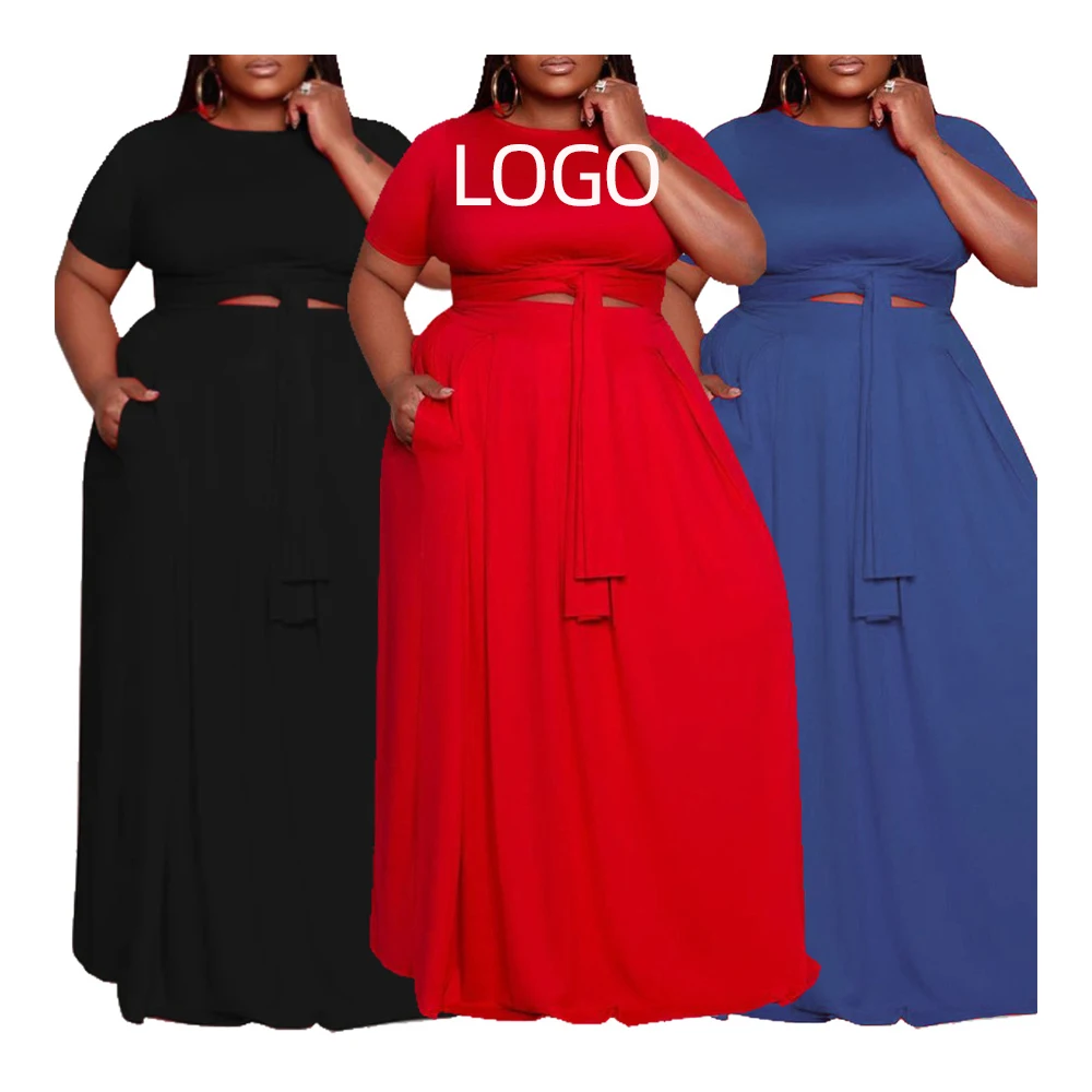 

Bandaged short sleeve slip skirt plus size two piece suit