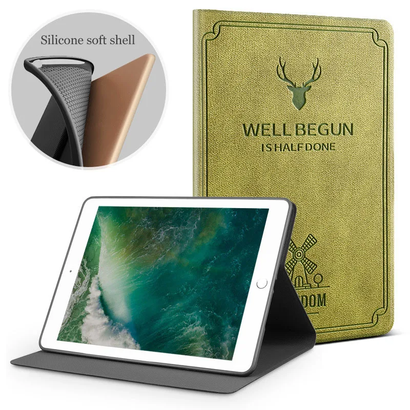 

Retro deer head Pattern Case for iPad Air 3D Magnetic Stand Smart silicone Cover Auto Sleep/Wake PU Leather shell 9.7 inch