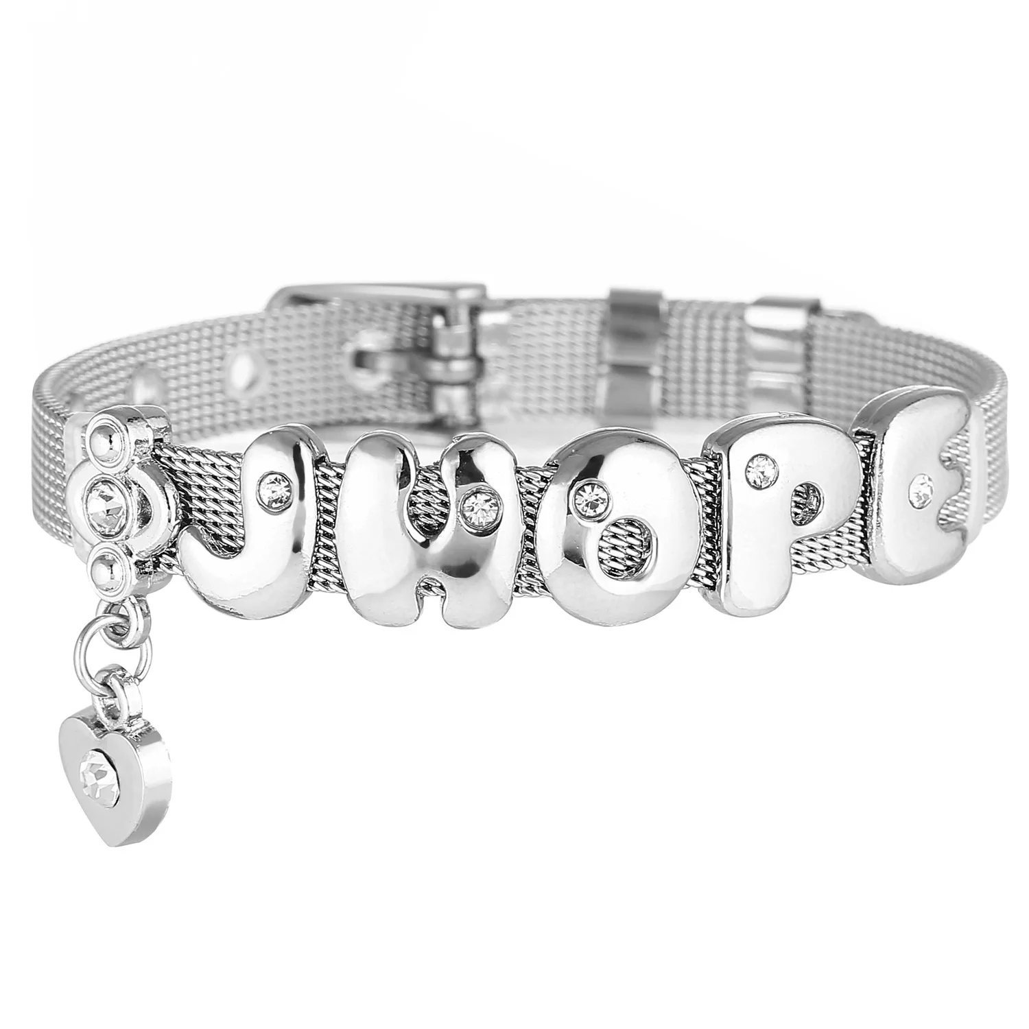 

2021 Weihao Hot Selling Customizable Stainless Steel Bracelet Letter Wristband Bracelet, As picture show