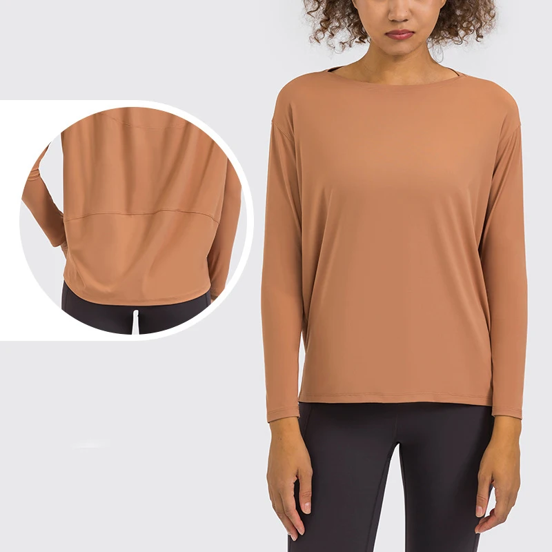 

Women's Nude Loose Fit long-sleeved T-Shirt Soft Breathable Training Tops Gym Fitness Wear Custom