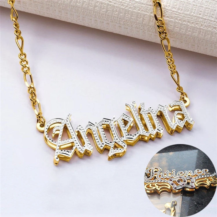 

Ins Wind Double Layer Two-Color Electroplating Necklace Female Custom Name Alloy Patterning Custom Necklace, Picture shows