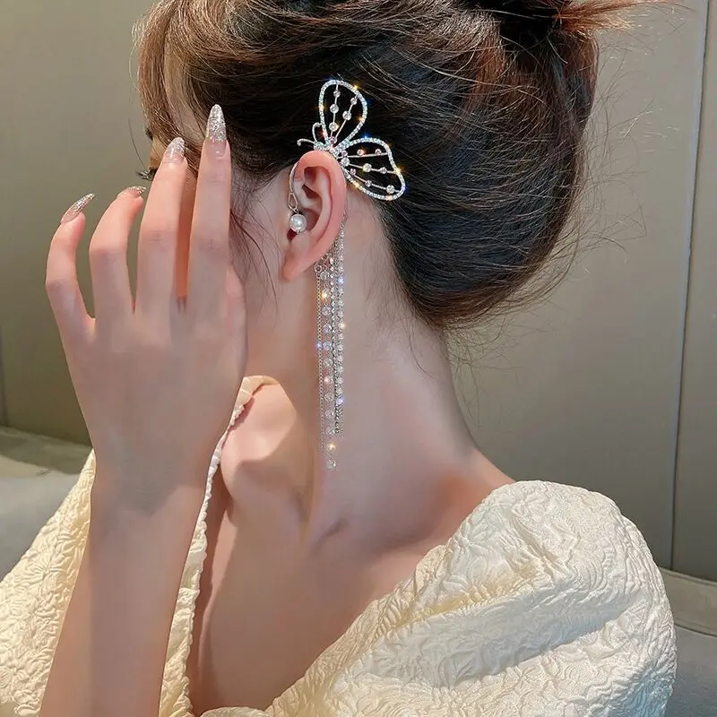 

Fashion Fairy Butterfly Tassel Earrings For Women Lovely Long Crystal Chain Earrings Jewelry, Photo