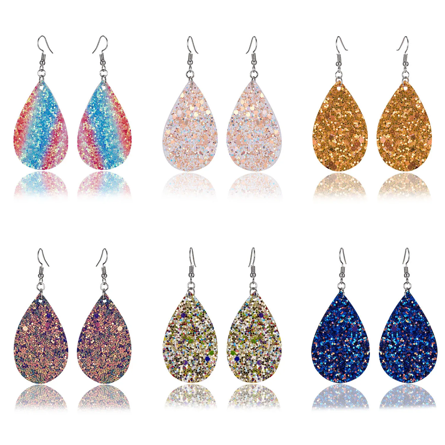 

Jachon European Chic Colorful Sequin Leather Water Drop Shaped Pendant Earrings 12 Colors Geometric Pu Earrings, Picture shows/custom color