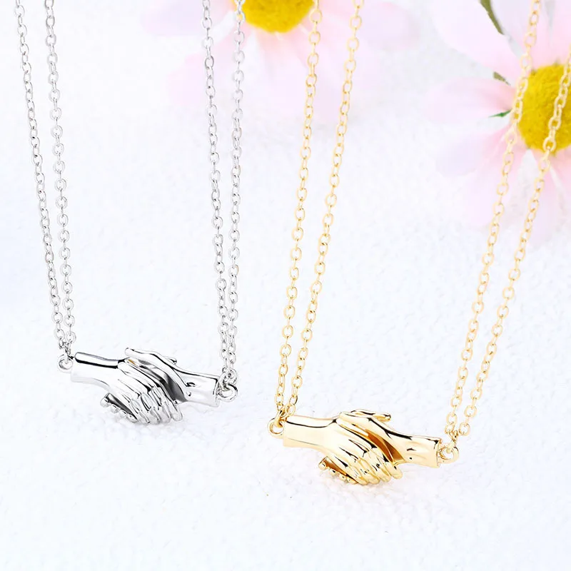 

Fashion Creative Design Ladies Friendship Magnet Shake Hands Gold Necklace For Women Men Fashion Shake Hands Necklace Best Gift