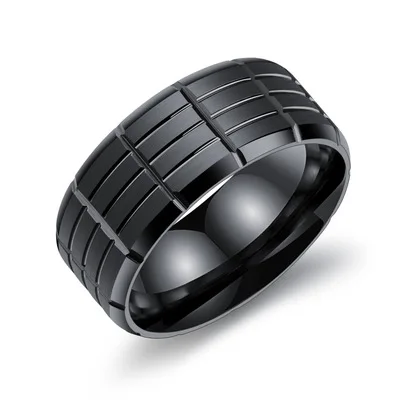 

Amazon Hot Selling Black Plain Ring Stainless Steel Texture Ring For Men