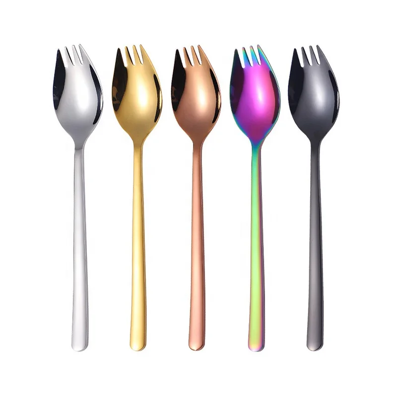 

Tableware spaghetti metal 304 stainless steel integrated salad fruit fork spoon, Silver,gold,rose gold,colorful,balck
