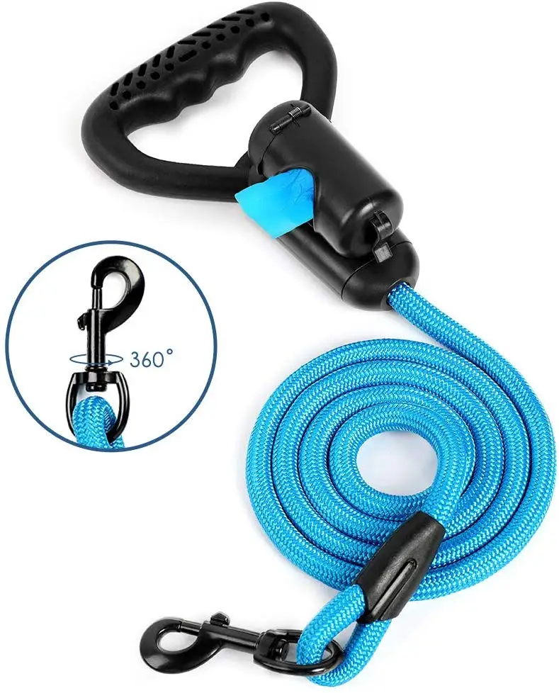 

dog leash with portable pick-up gabage bag Soft rubber handle dog leash, Colorful